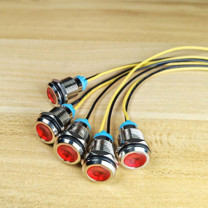 LED Indicator Light 110/220VAC Waterproof 12mm Lamp, 5pcs- RED