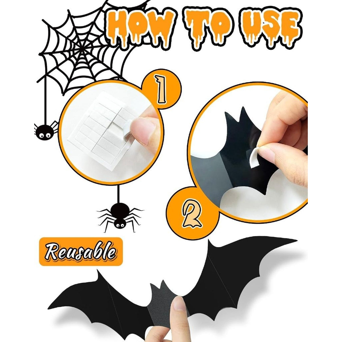 Halloween Bats Wall Decor 4 Size Black 3D Bat Decoration-120 Pcs