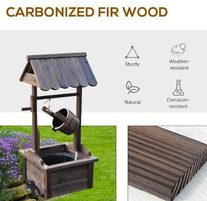 Outdoor Rustic Waterfall Fountain Wooden Well W/ Water Flow Rate
