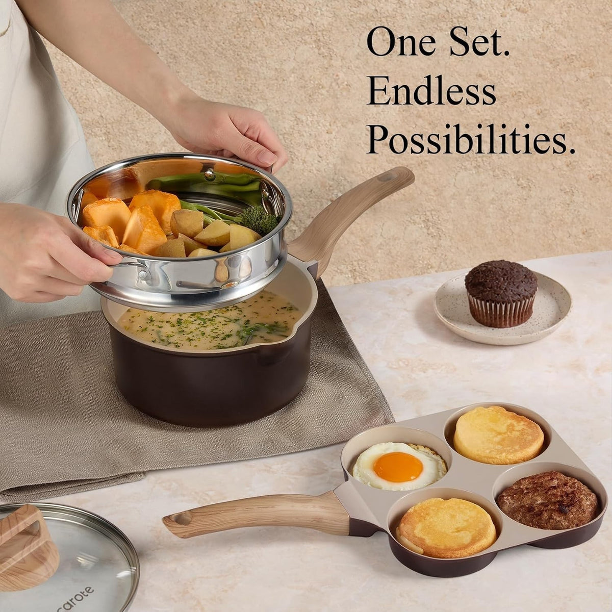 Cookware Set 21 Pcs Ceramic Nonstick Induction Pots Pans Set,