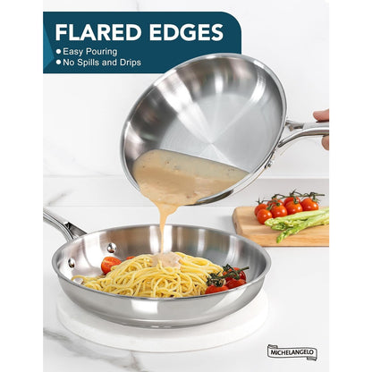 Frying Pan Triply Base Cooking Pan Set 8", 9.5" & 11", Silver