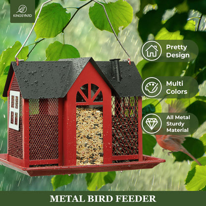 Metal Bird Feeder Patio Large Capacity Triple Feeders, Red
