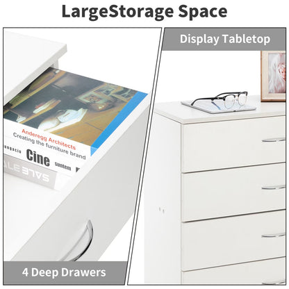 Storage Cabinet 4 Drawer Dresser Hallway Chest Organizer, White