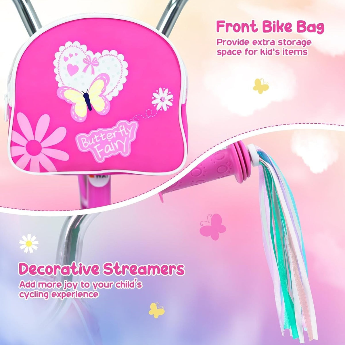 Bike 3-8 Girls 12" Wheels Bike w/ Front Bag Streamers Train Bike