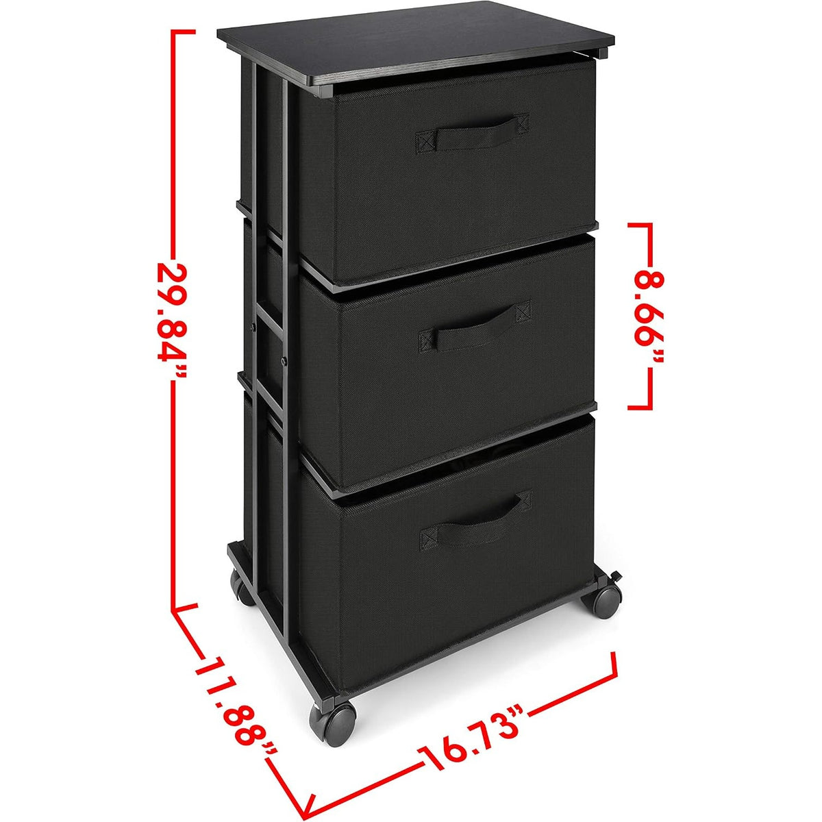 Dresser Storage 3-Drawer Modern Office Tower Cart, Black