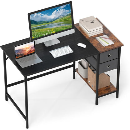 Computer Desk 2-Fabric Drawer Open Shelf 48"W Metal Frame Desk