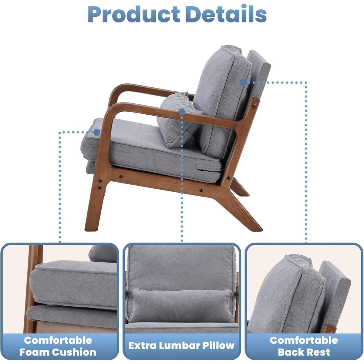 Modern Chair Reading Accent Upholstered Seat Lounge Armchair-Grey