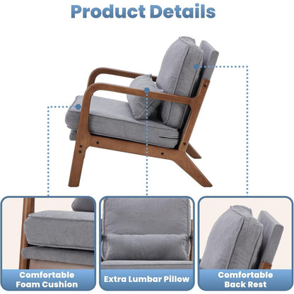 Modern Chair Reading Accent Upholstered Seat Lounge Armchair-Grey