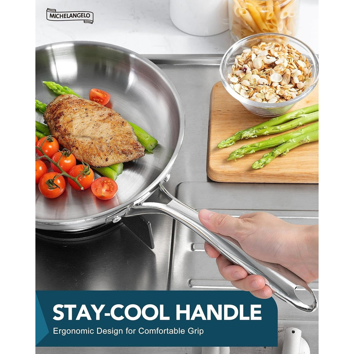 Frying Pan Triply Base Cooking Pan Set 8", 9.5" & 11", Silver