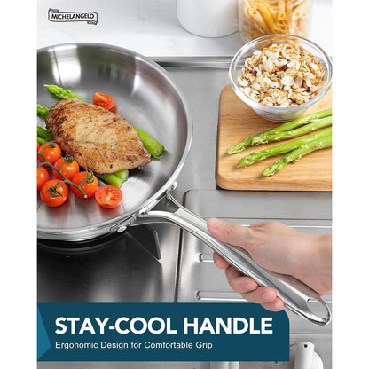 Frying Pan Triply Base Cooking Pan Set 8", 9.5" & 11", Silver