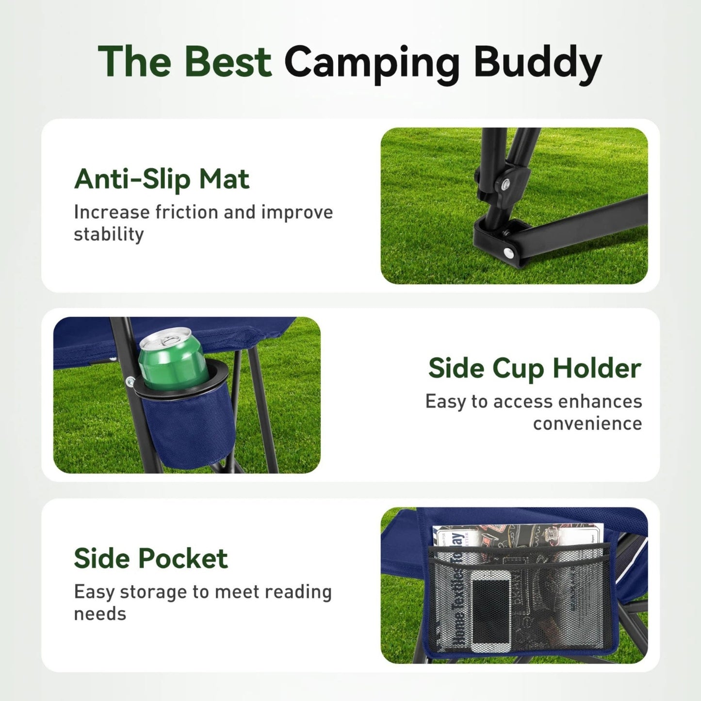 Camping Chairs Cup Holder Folding Portable Armrest Chair, 2 Pack