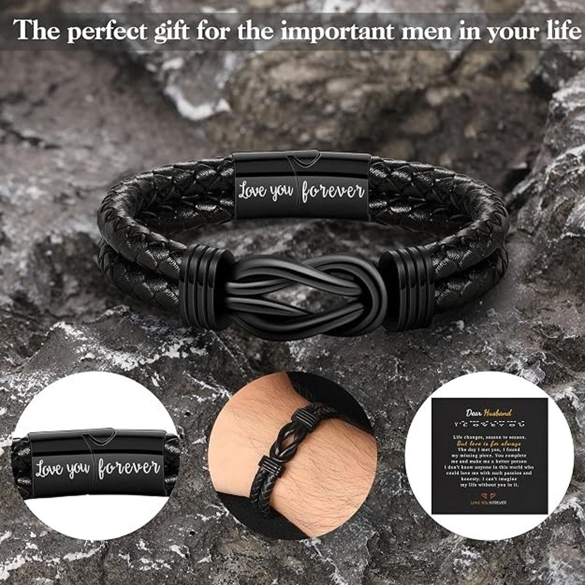 Men's Bracelet Leather Love You Forever To My Son Gift-Black