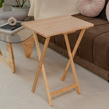 Folding Trays W/Storage Rack 2 Tray Table 3-Piece Set, Natural