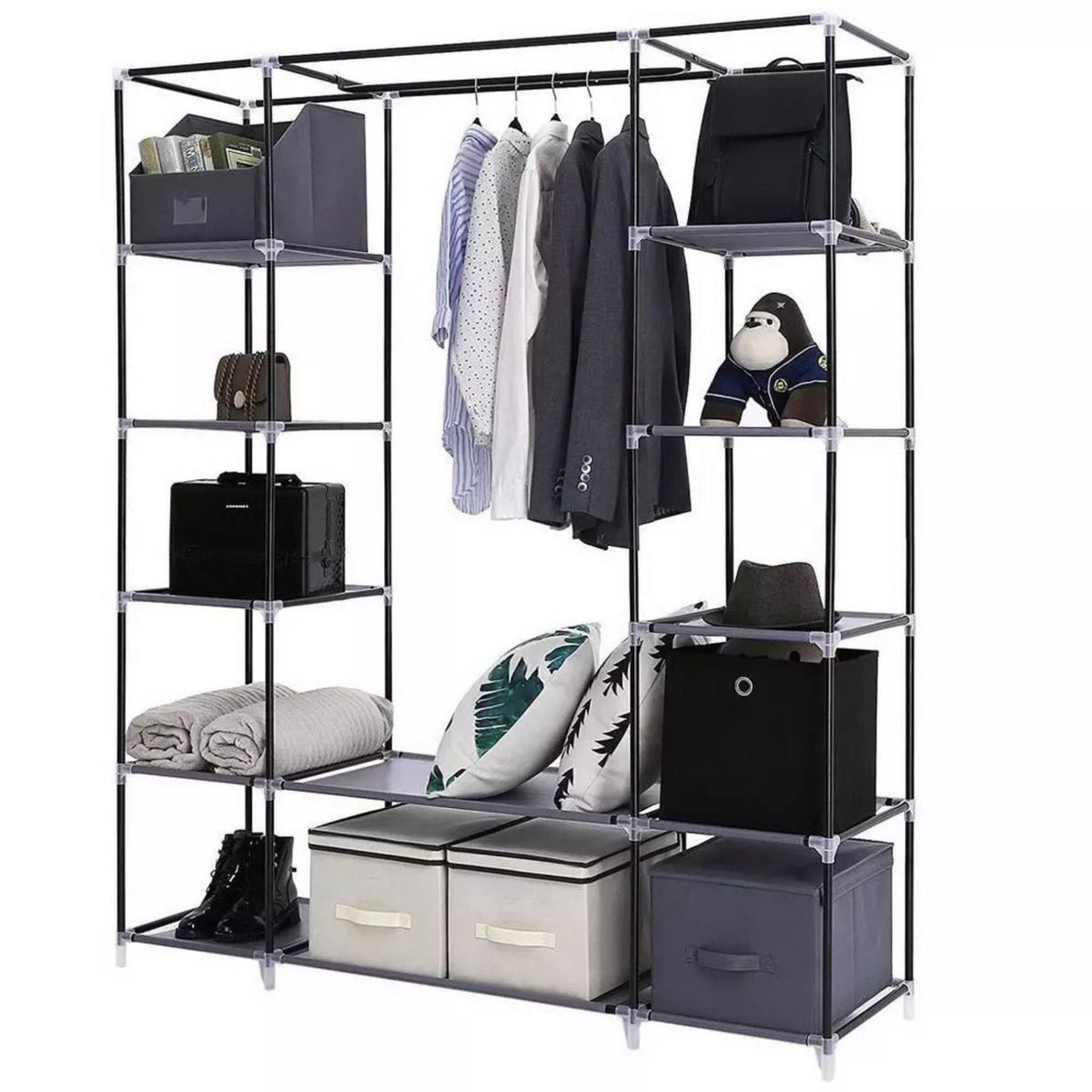 Portable Closet Wardrobe Rack Storage Organizer Fabric, Grey