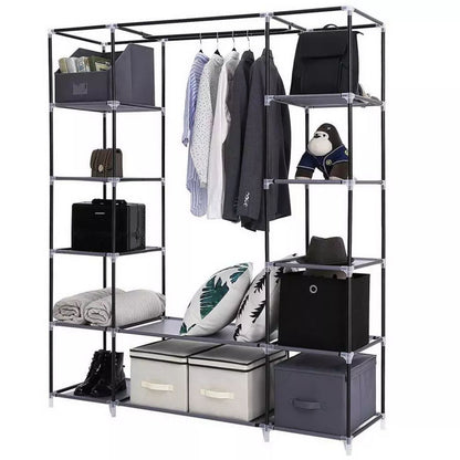 Portable Closet Wardrobe Rack Storage Organizer Fabric, Grey