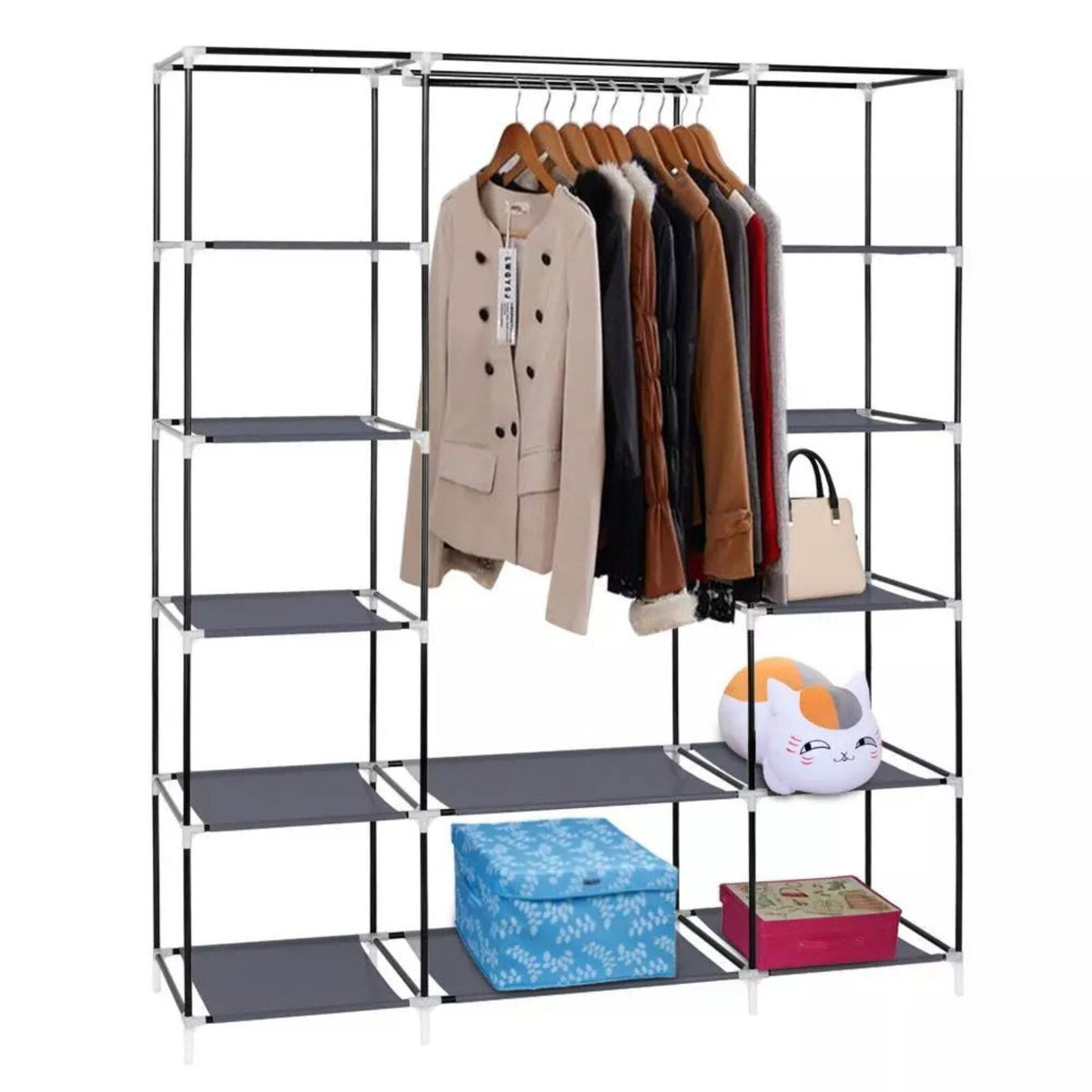 Portable Closet Wardrobe Rack Storage Organizer Fabric, Grey