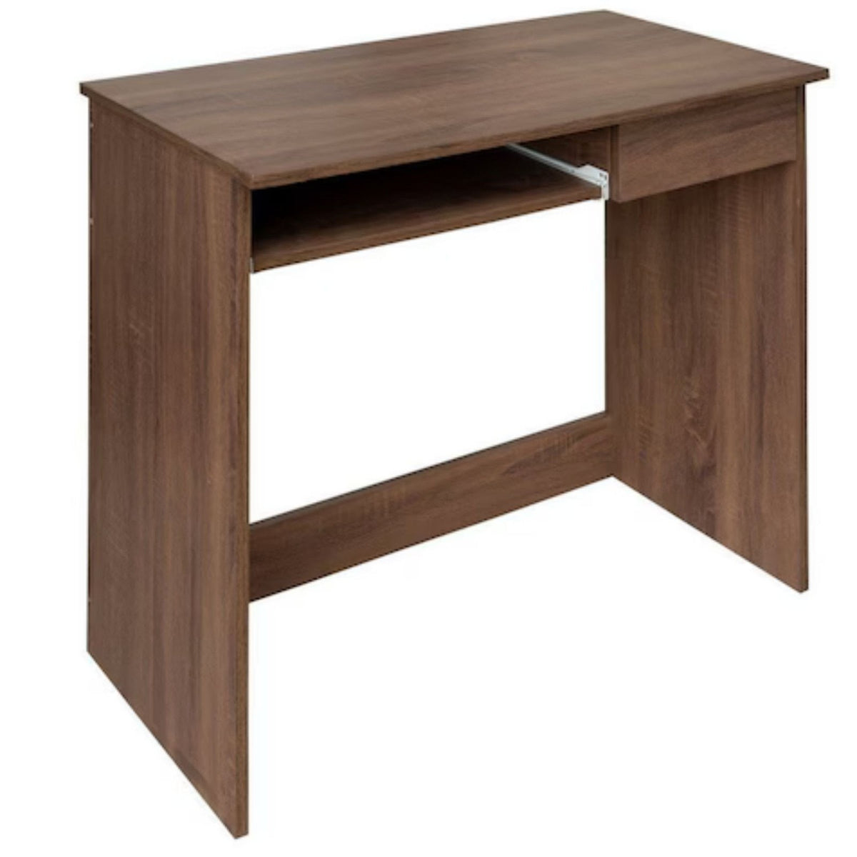 Keyboard Desk Small Walnut Tray Drawer 32"W Computer Table, Brown