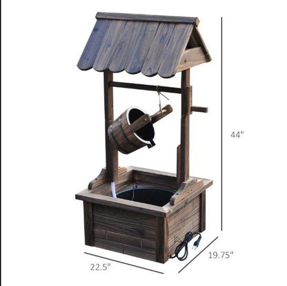 Outdoor Rustic Waterfall Fountain Wooden Well W/ Water Flow Rate