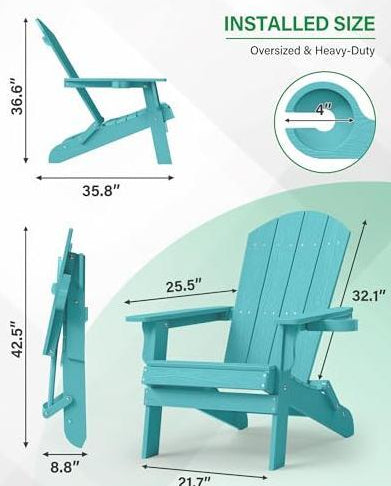 Foldable Chair Adirondack Garden Folding Chairs W/Cup Holder