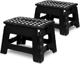 Foldable Step Stool 9" Height Plastic Design, Set of 2-Black