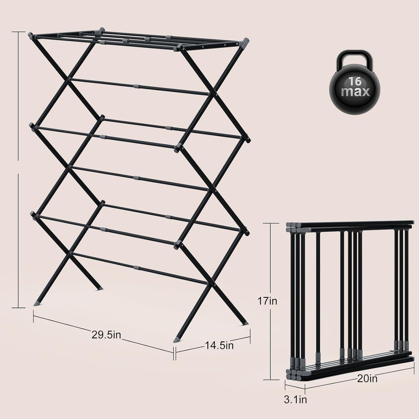 Drying Rack Laundry Foldable Small Collapsible Dry Rack (Black)