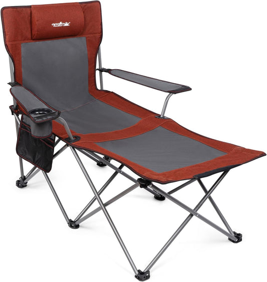 Reclining Lounge Camping Beach Folding Chair W/Foot Rest, Red