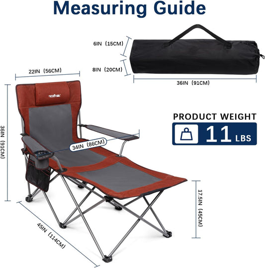 Reclining Lounge Camping Beach Folding Chair W/Foot Rest, Red