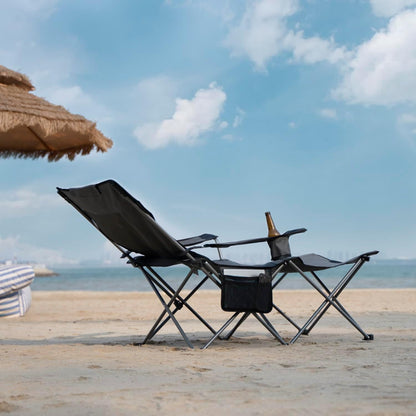 Reclining Lounge Camping Beach Folding Chair W/Foot Rest, Red