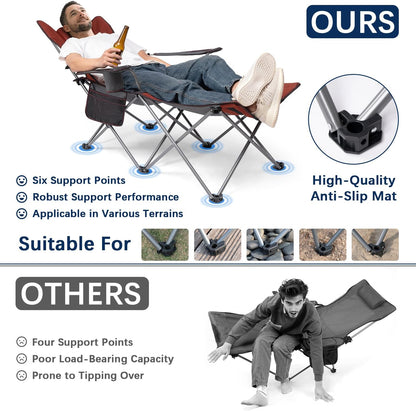 Reclining Lounge Camping Beach Folding Chair W/Foot Rest, Red