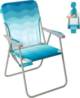 Folding Chair High Back Hard Armrest & Shoulder Straps- Cyan