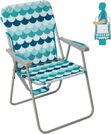 Folding Chair High Back Hard Armrest & Shoulder Straps Chair-Blue