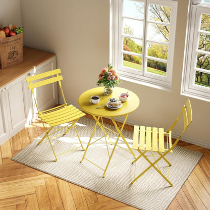 Bistro Set 3-Pcs Folding Garden Steel Frame Bistro Set, Yellow