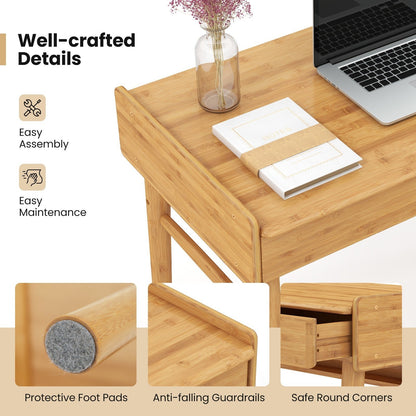 Bamboo Writing Desk W/2 Drawers & Open Shelf Study Writing Desk