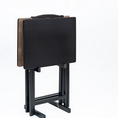Folding Trays Storage Rack & 2 Tray Table 3-Piece Set, Black