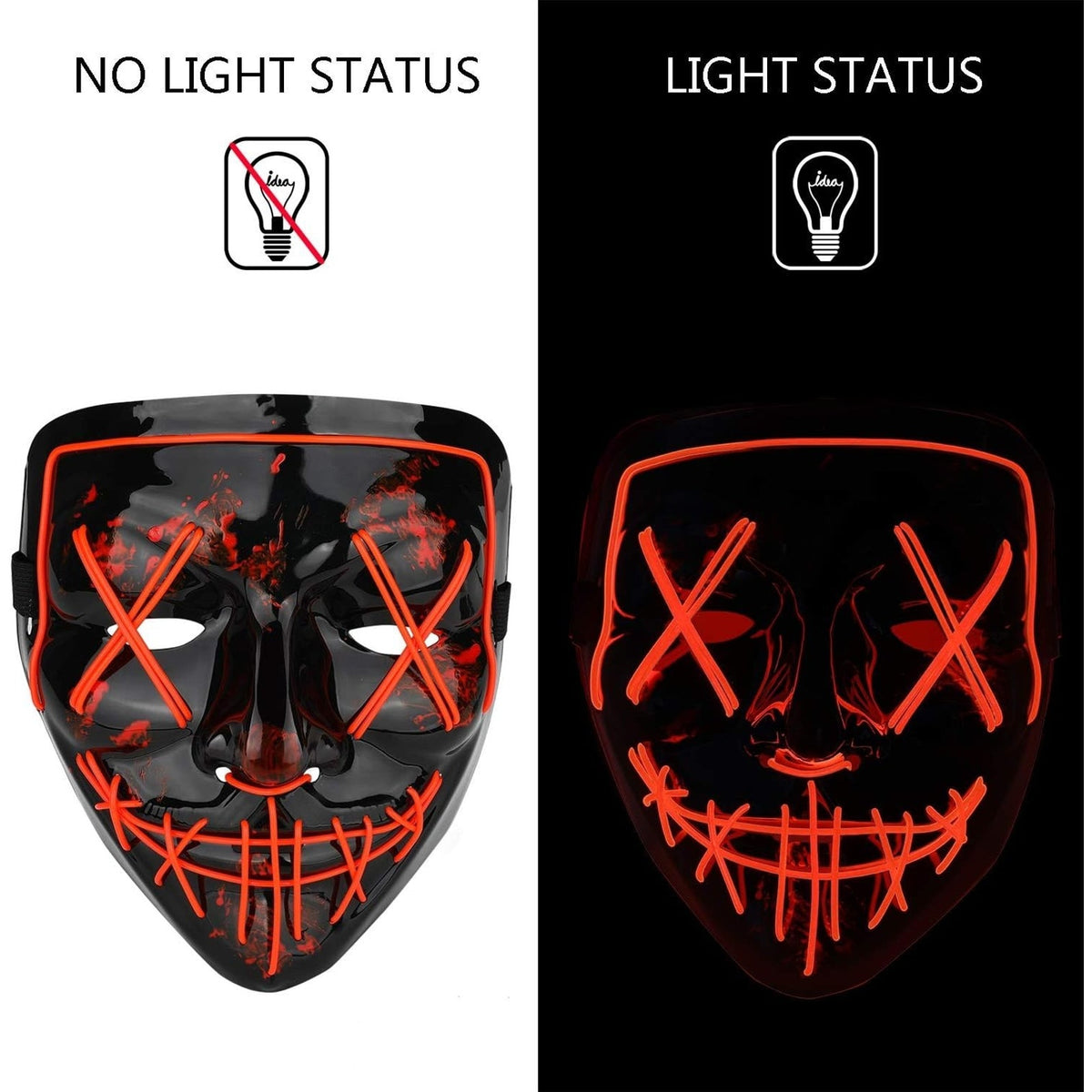 Poptrend Halloween Mask LED Light up Mask Festival Cosplay, RED