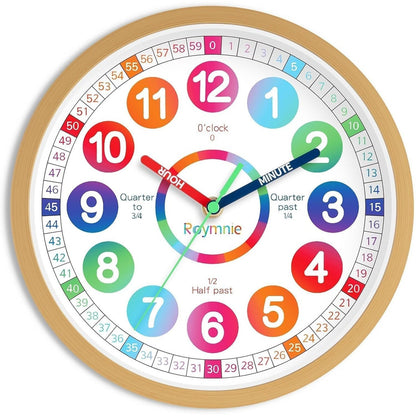Learning Clock Kids Time Teaching Non Ticking Colorful 8" Clock