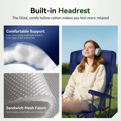 Camping Chairs Cup Holder Folding Portable Armrest Chair, 2 Pack