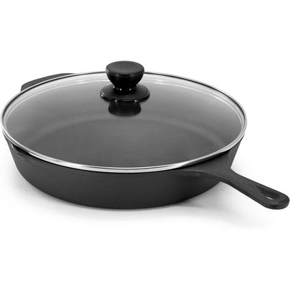 Cast Iron Skillet W/Lid Holder & Scrapers Pre-Seasoned 12" Pan