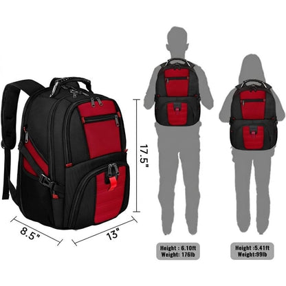 Large Backpack 17" Laptops USB Port Bookbag Work Backpack, Red