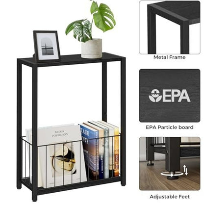 Narrow Side Table 2-Tier Removable Storage Skinny Table, Black