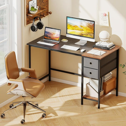 Computer Desk 2-Fabric Drawer Open Shelf 48"W Metal Frame Desk