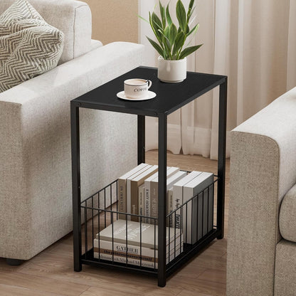 Side Table 2-Tier Stand W/Shelf Storage Bedside End Table, Black