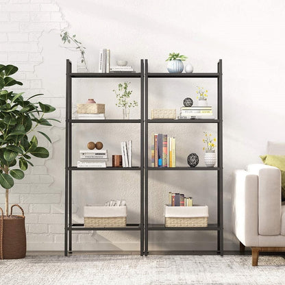 Metal Leaning Ladder Shelf Bookcase Storage Shelves, 4 Tier