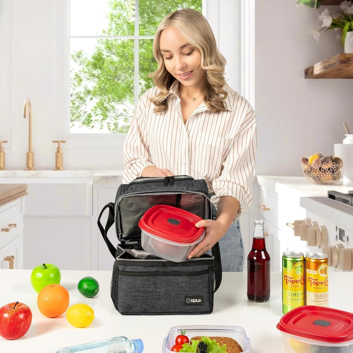 Lunch Box Insulated 10L Dual Compartment Cooler Soft Bag, Gray