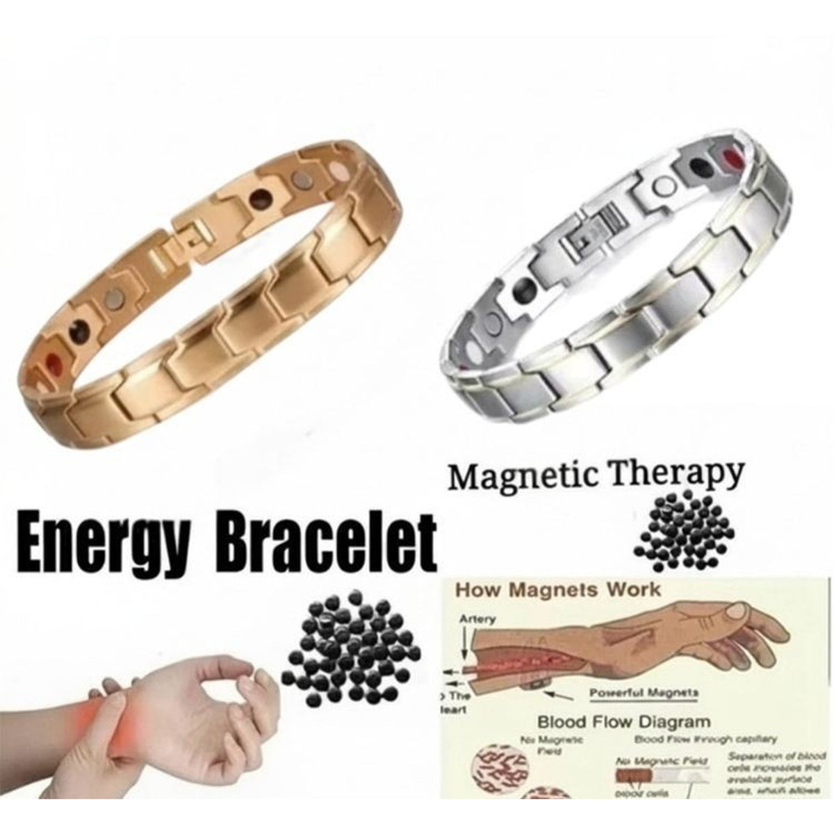Healthy Bio Magnetic Titanium Energy Healing Bracelet, Silver