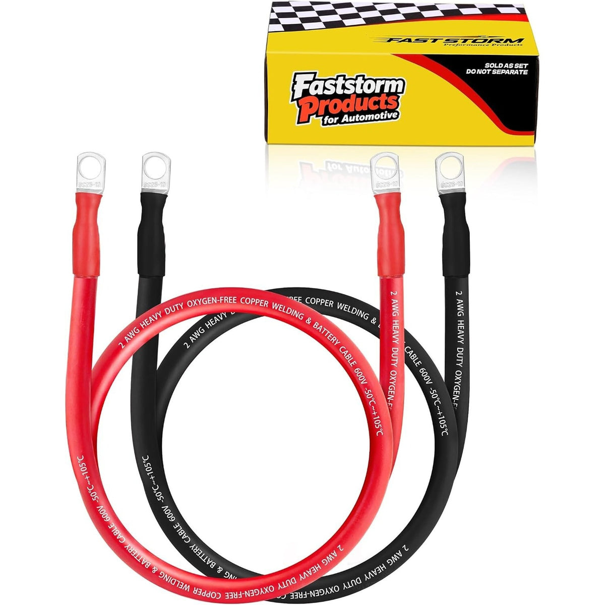 Battery Cable Set 1/0 AWG Pure Copper 5/16" Lug Red & Black-3Ft