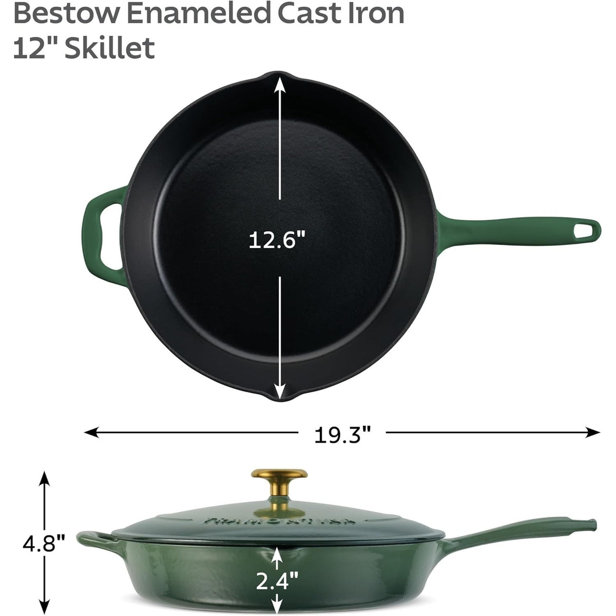 Tramontina Skillet 12" Enameled Cast Iron Pan W/Lid Gold Knob,