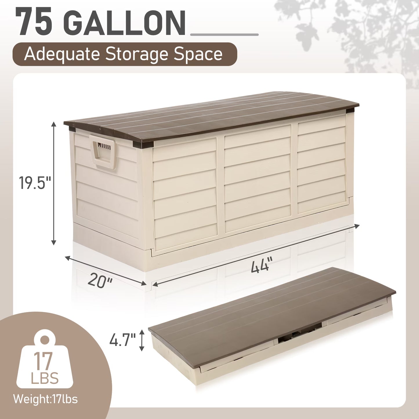 Storage Box 75-Gal Resin Deck Garden Bench Storage Box, Brown