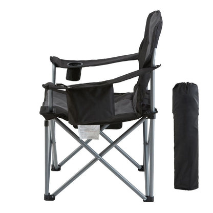 Camping Chair Padded Lumbar Support Cooler Bag Cup Holder, Black