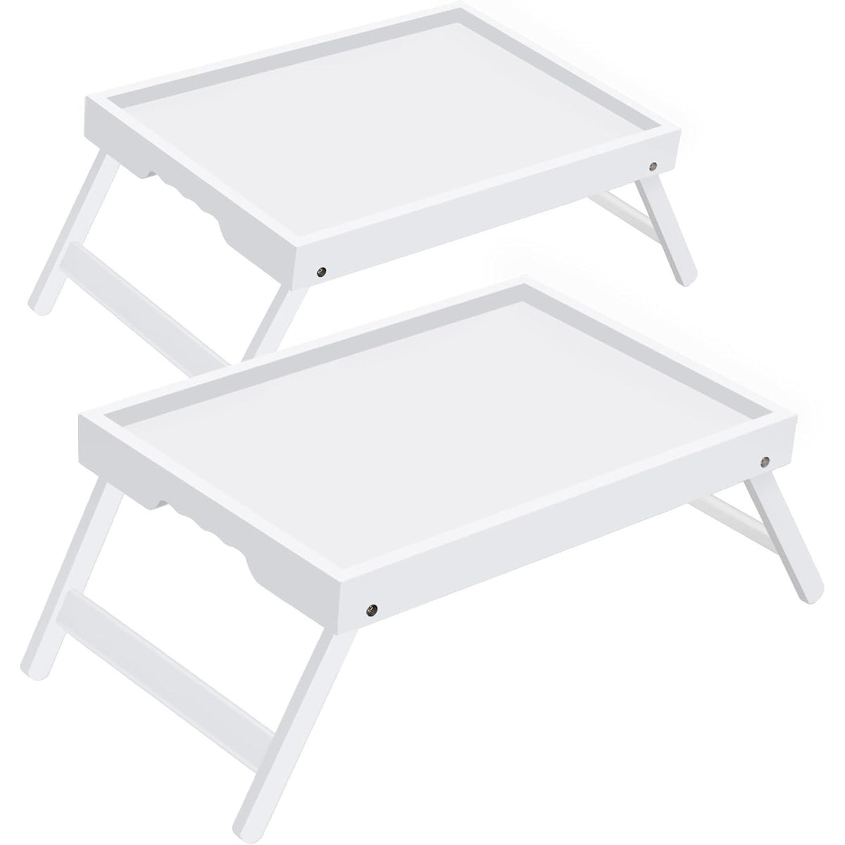 Bamboo Breakfast Tray Folding Legs Breakfast Set of 2 Tray, White